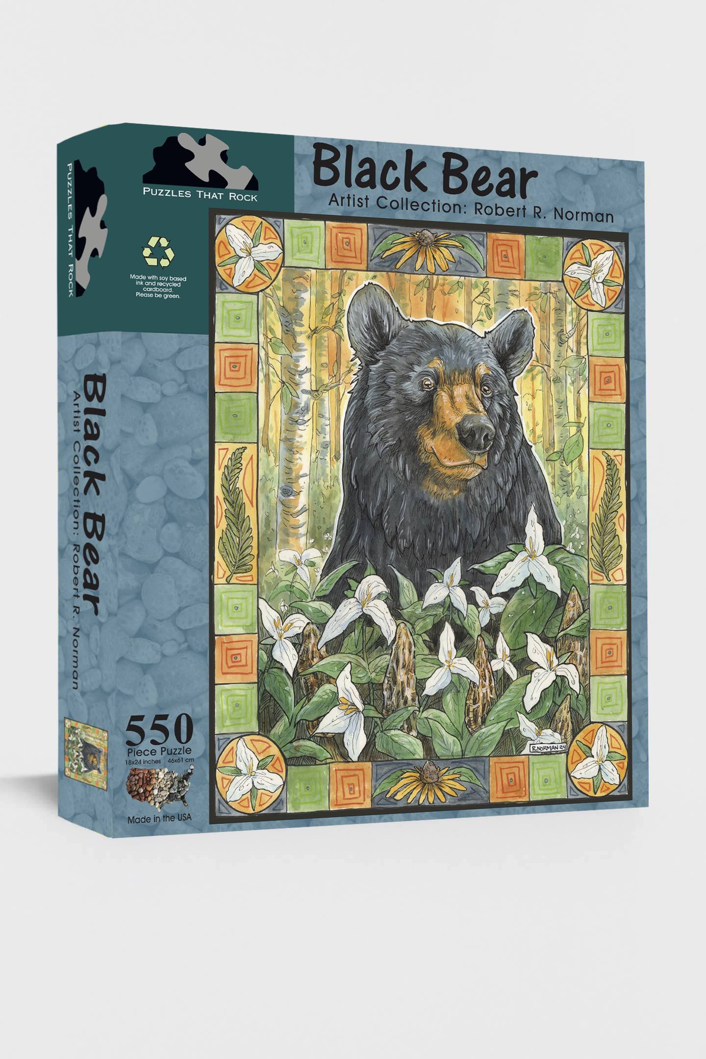 Black Bear Puzzle | Illustrated Wildlife Jigsaw Made in the USA