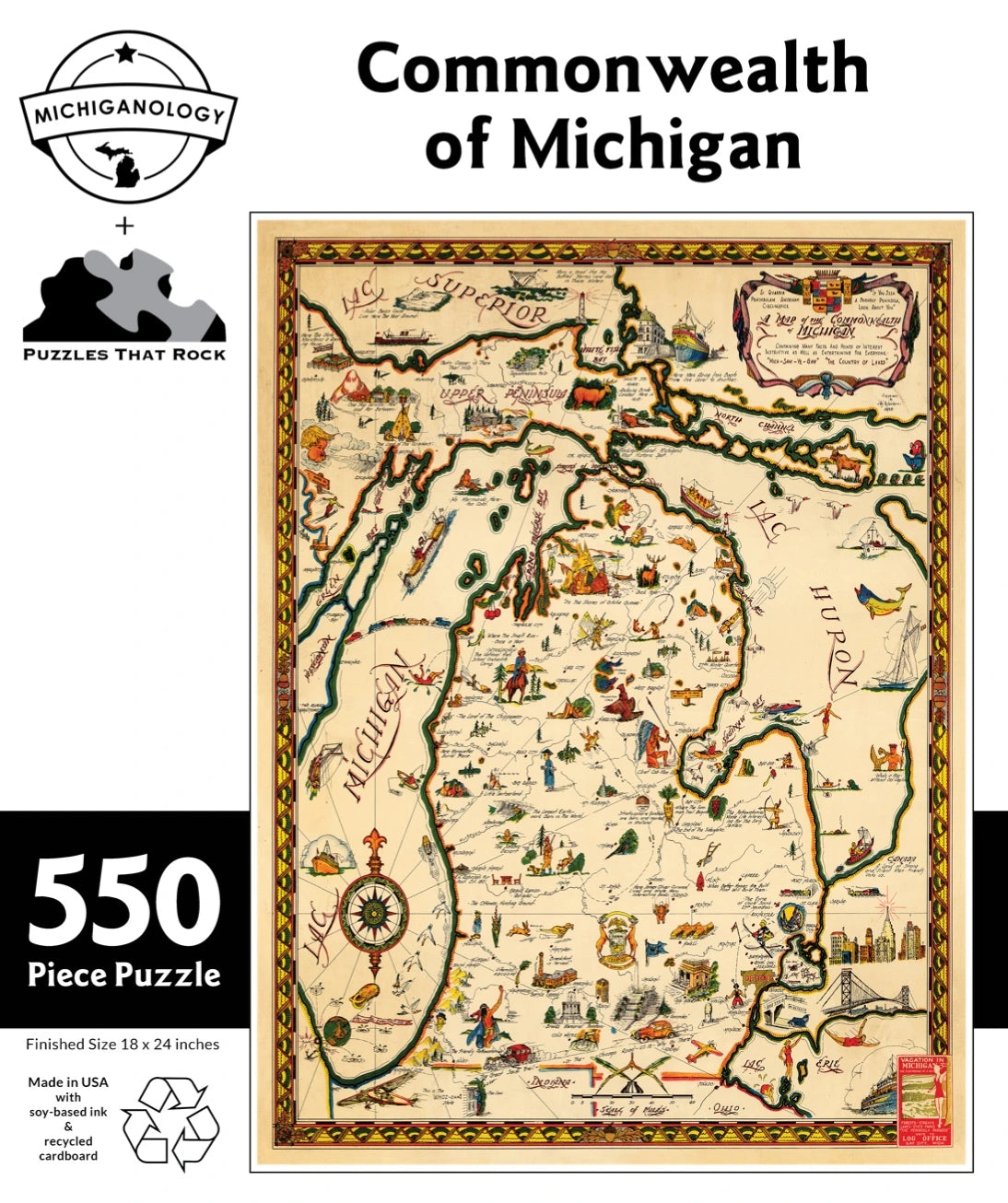 Commonwealth of Michigan Puzzle | Historical State Map Jigsaw – Puzzles ...