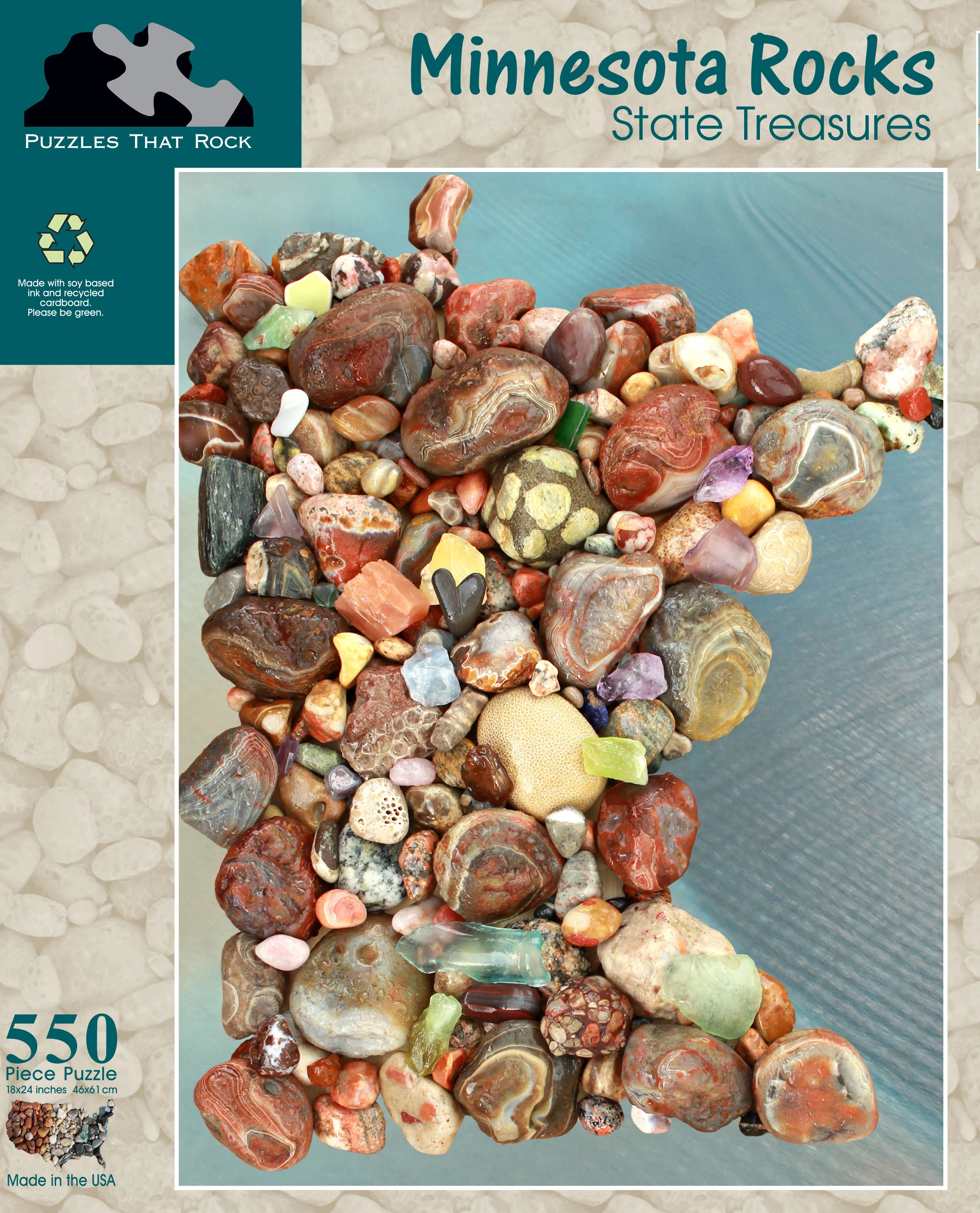 Inland Rocks Mn Minnesota Rocks Puzzle | Illustrated State Map Jigsaw Decor – Puzzles ...